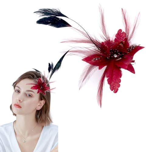 AWAVM Feder Mesh Tea Party Stirnband Fascinator Hut,blume feder perlen hüte,fascinator hut von sibba,modischen rot feder fascinator clip Für Damen Schwarze von AWAVM