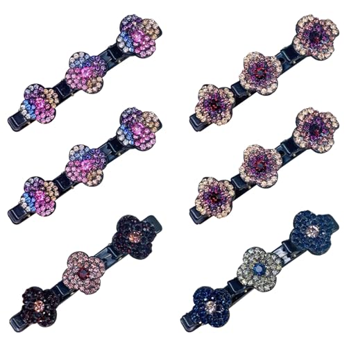 AWAVM Geflochtene Haarspangen mit funkelnden Kristallsteinen, doppellagig, 2024 Strass-Haarspangen, Zopf-Clips mit 3 kleinen Clips, Multi-Clip-Haarspange für Damen, dickes, dünnes Haar, 6 Stück von AWAVM