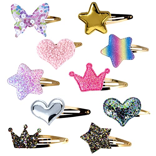 Haarspangen Mädchen,10 Stück Stern/Krone/Herz/Schmetterling Geformte Kinder Haarspangen, Süße Haarspangen Metall Schnapphaarspangen Glitzernde Haarstyling-Accessoires für Mädchen Kinder von AWAVM