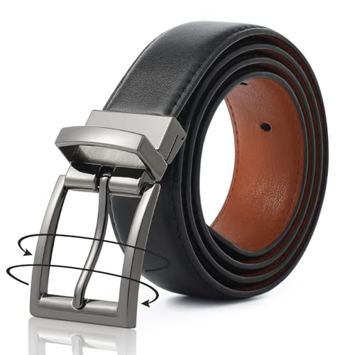 AWAYTR Wendbarer Ledergürtel für Damen – zweifarbiger Gürtel für Damen und Herren, Gürtel mit drehbarer Schnalle für Jeanskleid, Braun/Schwarz mit Pistolenfarben-Schnalle, M:Fits Waist von AWAYTR