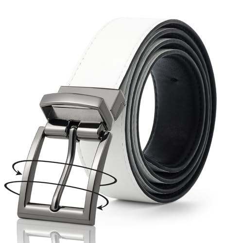 AWAYTR Wendbarer Ledergürtel für Damen – zweifarbiger Gürtel für Damen und Herren, Gürtel mit drehbarer Schnalle für Jeanskleid, Weiß/Schwarz mit Pistolenfarben-Schnalle, S:Fits Waist von AWAYTR