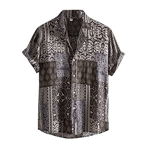 AWDX 2023 Herren HawaiiHemd mit Muster Blumenprint Strandhemd Kurzarmhemd Sommer Urlaub Casual Loose Funky Shirt Männer Bunte Baumwolle Leinenhemd Gedruckt Sommerhemden Henley Shirts Hemd für Jungen von AWDX