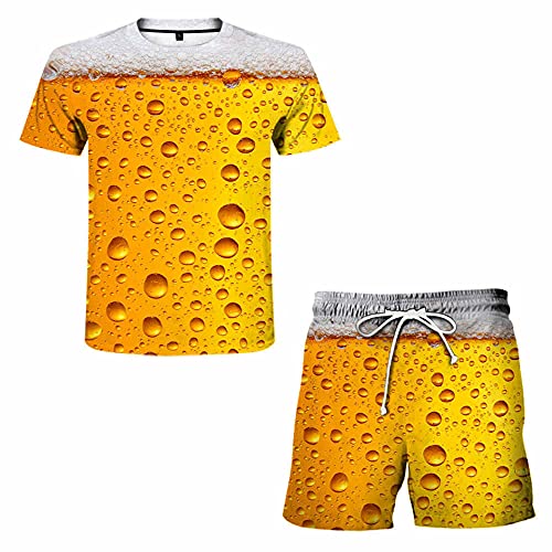 AWDX 2021 Herren T-Shirts + Kurze Hose Sets 3D Bier Druck Funny Karneval Pfingsten Oktoberfest Rundhals Kurzarm Shorts Anzug 2-Teiliges Männer Sportswear Jogger Training Gym Streetwear Freizeitanzug von AWDX