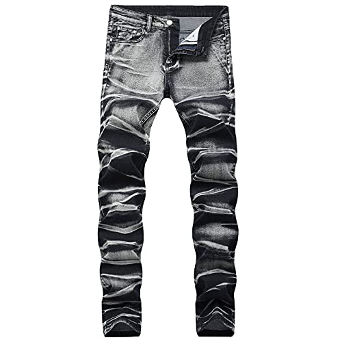 AWDX 2021 Herren Zerrissene Jeans Neuer Sommer Destroyed Lang Hosen Neo Regular Fit Strand Freizeit Gerade aufwendigen Used Design Denim Shorts Männer Langes Bein Jeans mit Riss Ohne Guertel von AWDX