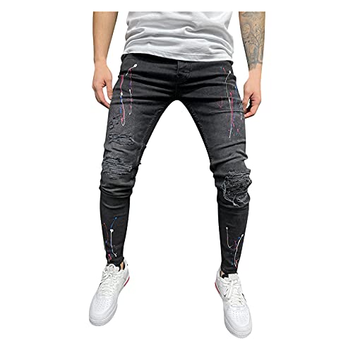 AWDX Herren 2021 Skinny Bein Jeans Destroyed Ripped Slim Fit Zerrissene Distressed Bedrucktes Stretch Denim klassisch Designer Vintage Stylisch Langes Jeans Hosen für Jungen und Männer Ohne Guertel von AWDX