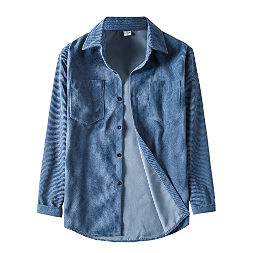 AWDX Herren Commander Hemden mit Großen Brusttaschen Arbeitshemd Langarm Modern Rockabilly übergangs Chambray Hemd Unifarben Overshirt Hemdjacke Thermohemd Baumwolle Leinenhemden für Junge Männer von AWDX