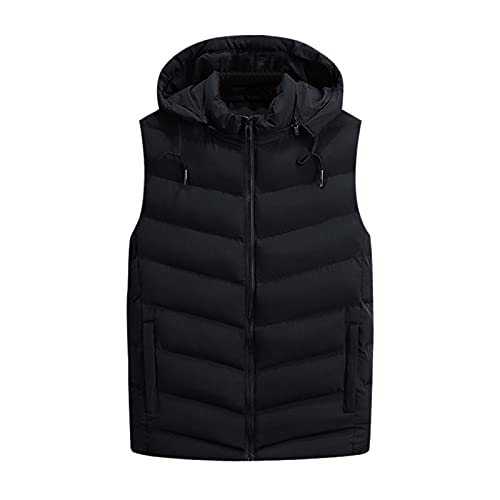 AWDX Steppweste Herren Winter Warm Weste Outdoor Winddicht mit Reißverschluss Stehkragen Ärmellose Daunenweste Übergangsweste mit Abnehmbare Kapuze Freizeit Gilet Ärmellos Jacke Weste Herbst von AWDX