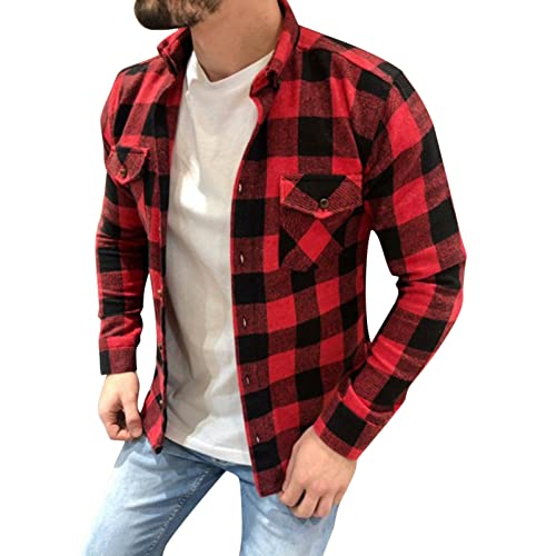 AWDX hemdjacke mit Kapuze Herren,Weste über Hemd,herrenhemd Stehkragen,hemdstoff,Pullover über Hemd Herren,hemdjacke mit reißverschluss,karohemd männer,Oversize karohemd,weihnachtshemden, 03-rot von AWDX