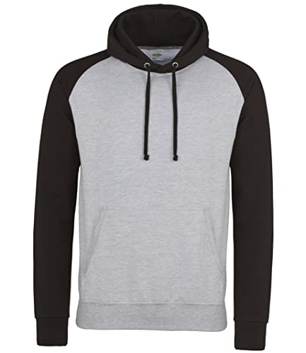 AWDis Herren Baseball Hoodie Kapuzenpullover, Mehrfarbig (Heather Grey/Jet Black), L von AWDis