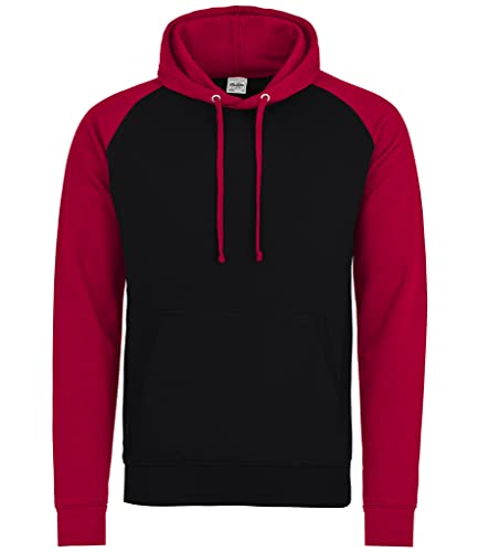 AWDis Herren Baseball Hoodie Kapuzenpullover, Mehrfarbig (Jet Black/Fire Red), L von AWDis