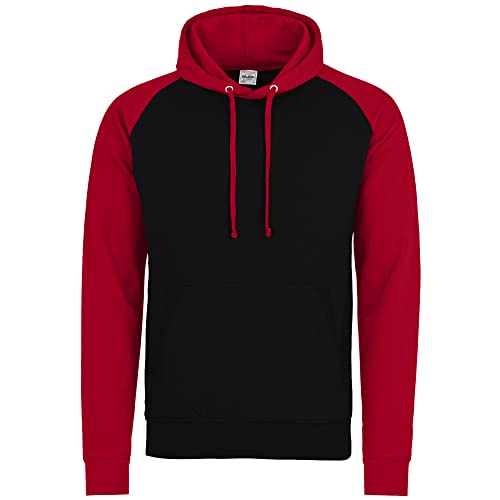 AWDis Herren Baseball Hoodie Kapuzenpullover, Mehrfarbig (Jet Black/Fire Red), M von AWDis
