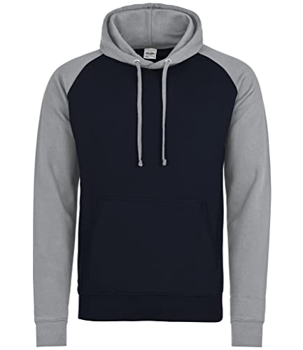 AWDis Herren Baseball Hoodie Kapuzenpullover, Mehrfarbig (Oxford Navy/Heather Grey), L von AWDis