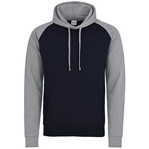 AWDis Herren Baseball Hoodie Kapuzenpullover, Mehrfarbig (Oxford Navy/Heather Grey), XL von AWDis