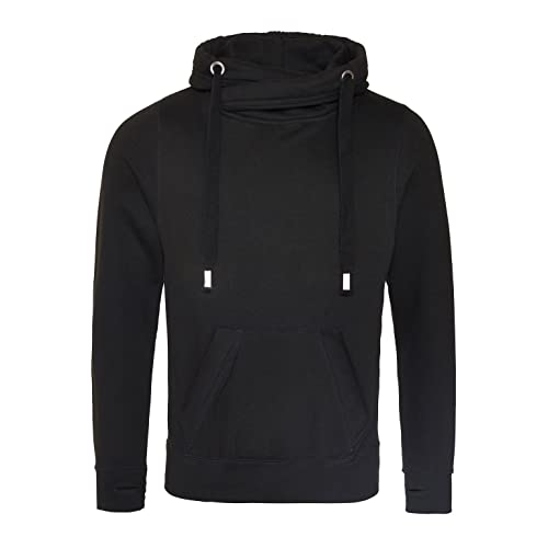 AWDis Herren Cross Neck Hoodie Kapuzenpullover, Jet Black, L von AWDis