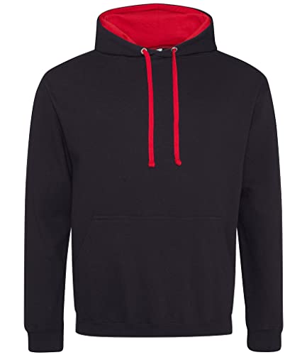 AWDis Herren Varsity Hoodie Kapuzenpullover, Mehrfarbig (Jet Black/Fire Red), XL von AWDis