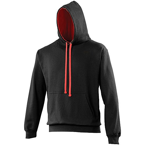 AWDis Herren Varsity Hoodie Kapuzenpullover, Mehrfarbig (Jet Black/Fire Red), XXXXL von AWDis