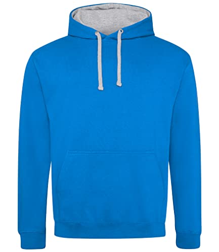 AWDis Herren Varsity Hoodie Kapuzenpullover, Mehrfarbig (Saphirblau/Heather Grey), L von AWDis