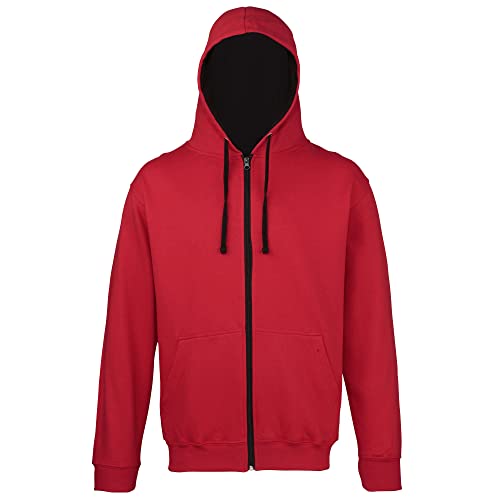 AWDis Herren Varsity Zoodie Kapuzenpullover, Mehrfarbig (Fire Red/Jet Black), XXL von AWDis