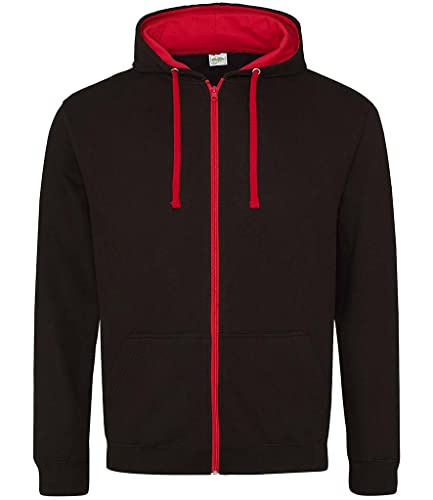 AWDis Herren Varsity Zoodie Kapuzenpullover, Mehrfarbig (Jet Black/Fire Red), Large von AWDis