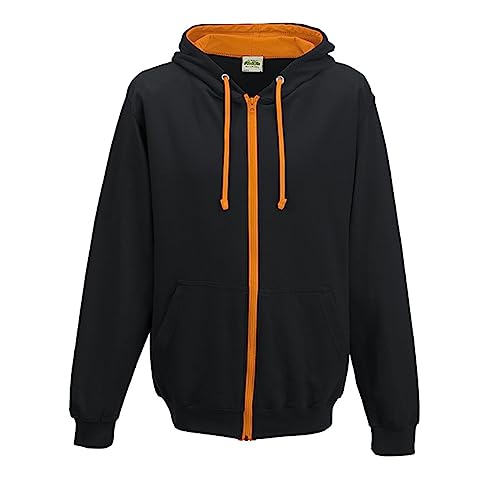 AWDis Herren Varsity Zoodie Kapuzenpullover, Mehrfarbig (Jet Black/Orange Crush), L von AWDis