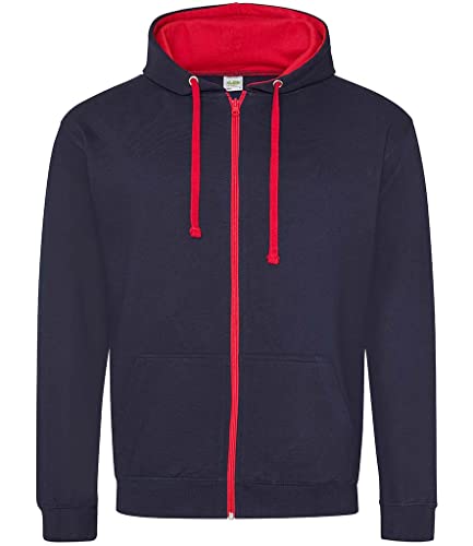 AWDis Herren Varsity Zoodie Kapuzenpullover, Mehrfarbig (New French Navy/Fire Red), Small von AWDis