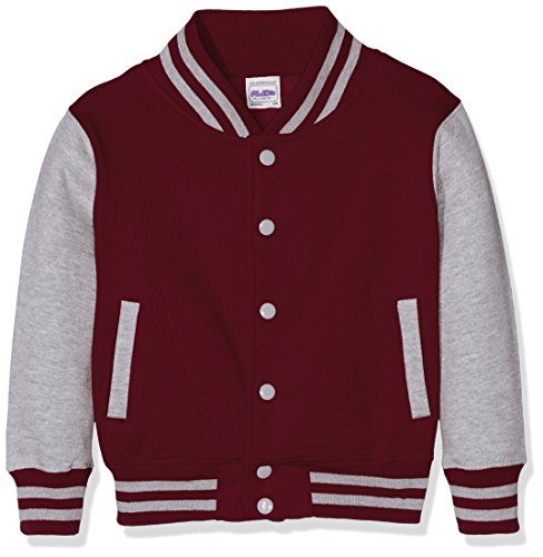 AWDis Jungen Jacke Kids Varsity regular Jacke , mehrfarbig (Burgundy/Heather Grey), X-Small von AWDis