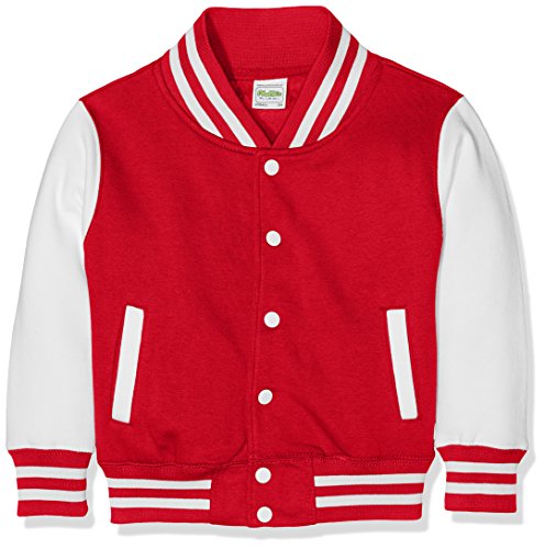 AWDis Jungen Jacke Kids Varsity regular Jacke , mehrfarbig (Fire Red/White), Medium von AWDis