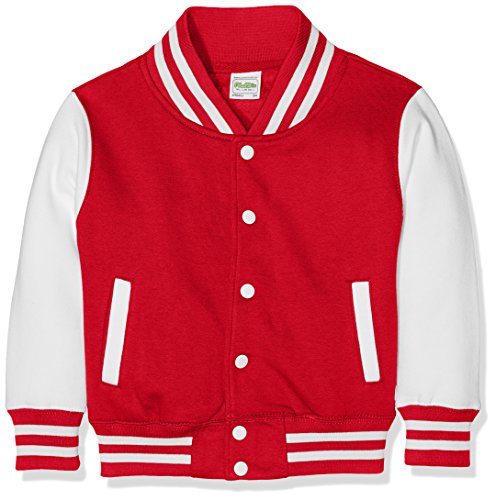 AWDis Jungen Jacke Kids Varsity regular Jacke , mehrfarbig (Fire Red/White), X-Small von AWDis