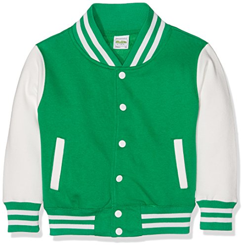 AWDis Jungen Jacke Kids Varsity regular Jacke , mehrfarbig (Kelly Green/White), Medium von AWDis