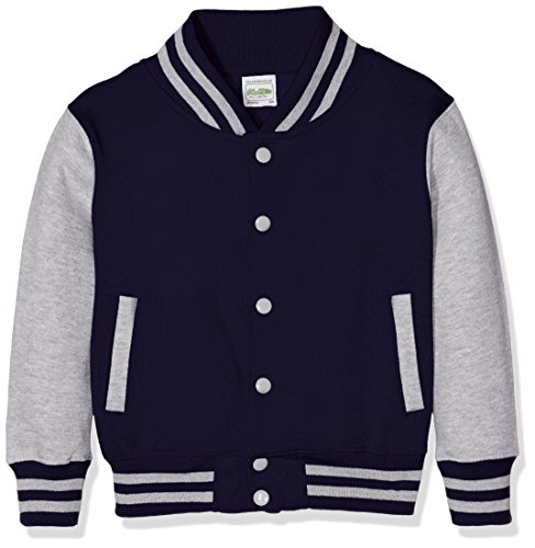 AWDis Jungen Jacke Kids Varsity regular Jacke , mehrfarbig (Oxford Navy/Heather Grey), Medium von AWDis