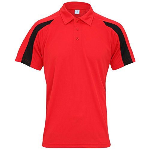 AWDis Just Cool Herren Kurzarm Polo Shirt mit Kontrast Panel (Medium) (Feuerrot/Jet Schwarz) von AWDis