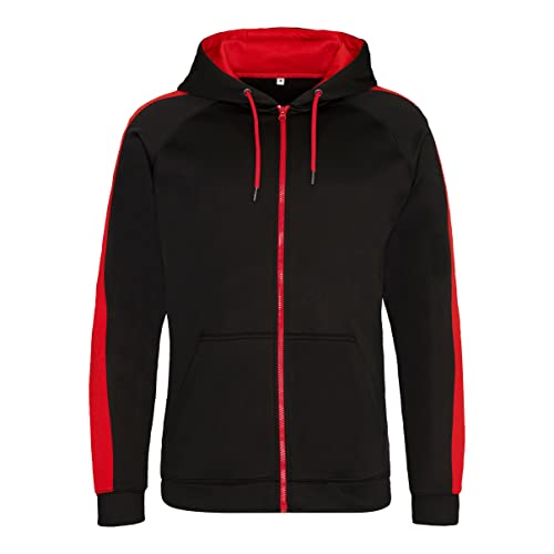 AWDis Just Hoods JH066 Unisex Sports Polyester Hoodie mit Reißverschluss - Schwarz/Feuerrot - S von AWDis