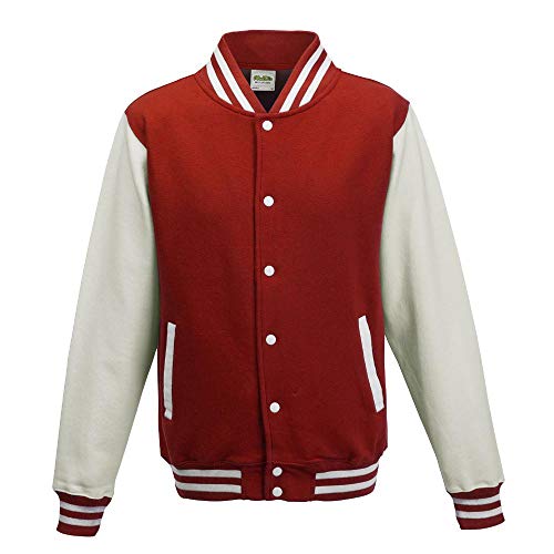 Just Hoods by AWDis Herren Jacke Varsity Jacket, Multicoloured (Fire Red/White), XXXL von AWDis