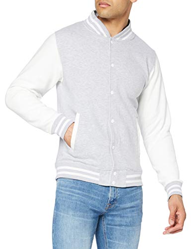 Just Hoods by AWDis Herren Jacke Varsity Jacket, Multicoloured (Heather Grey/White), L von AWDis