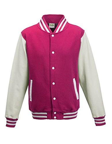 Just Hoods by AWDis Herren Jacke Varsity Jacket, Multicoloured (Hot Pink/White), L von AWDis