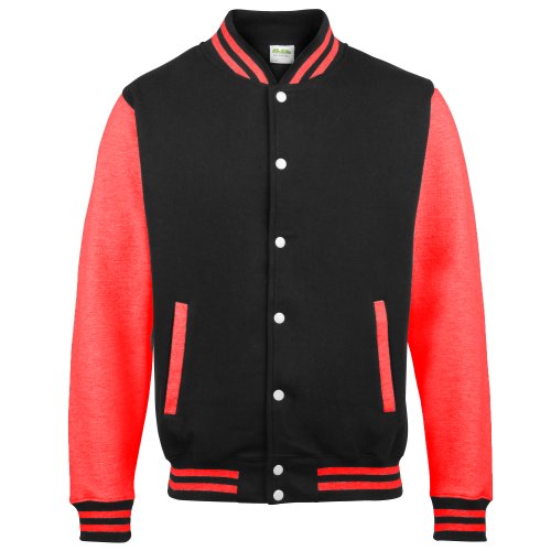 Just Hoods by AWDis Herren Jacke Varsity Jacket, Multicoloured (Jet Black/Fire Red), S von AWDis