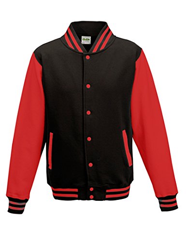 Just Hoods by AWDis Herren Jacke Varsity Jacket, Multicoloured (Jet Black/Fire Red), XXXL von AWDis