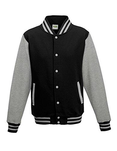 Just Hoods by AWDis Herren Jacke Varsity Jacket, Multicoloured (Jet Black/Heather Grey), XL von AWDis