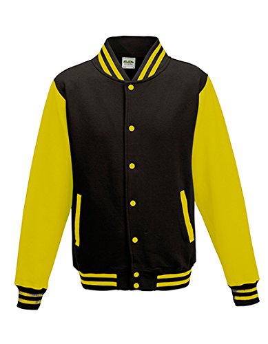 Just Hoods by AWDis Herren Jacke Varsity Jacket, Multicoloured (Jet Black/Sunshine Yellow), XXXL von AWDis