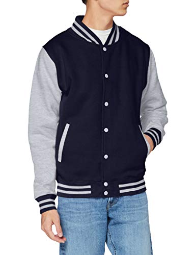 Just Hoods by AWDis Herren Jacke Varsity Jacket, Multicoloured (Oxford Navy/Heather Grey), L von AWDis