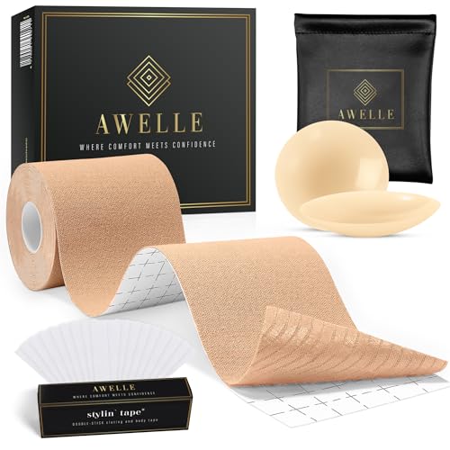 AWELLE Boob Tape Set - Rückenfreier Brust Tape mit super klebenden Nippelpads und 20 Fashion Tapes - Klebe BH auch für Grosse Brüste von AWELLE