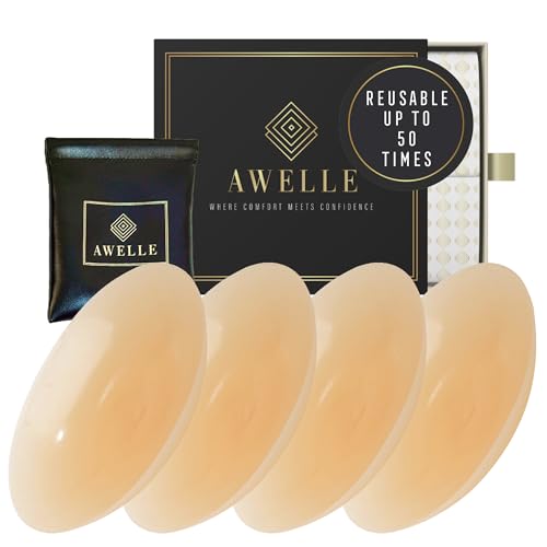 AWELLE Nippel Pads - Selbstklebende Brustwarzenabdeckungen aus Silikon [Wiederverwendbar & Waschbar] - Diskrete Nippelabdeckungen für Frauen [2 Paare] von AWELLE