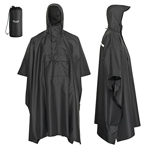 AWHA Regenponcho Damen und Herren wasserdicht und extra lang zum Wandern, Reiten, Fahrrad fahren - Outdoor Regenschutz wiederverwendbar mit Tasche, schwarz, L/XL von AWHA