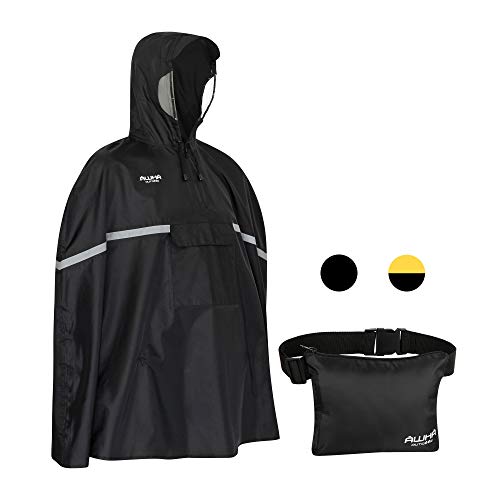 AWHA wasserdichter Fahrradponcho gelb – Kapuze mit Sichtfenster/Reflektor/Damen und Herren/Regenponcho Fahrrad, schwarz, L/XL von AWHA