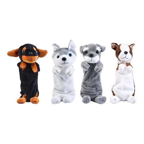 ＡＷＨＡＯ 4 Stück Federmäppchen in Form eines ausgestopften Hundes, Kosmetiktaschen, Mehrzweck-Stiftetaschen mit entzückendem Cartoon-, tragbare Tierbeutel, Grau von ＡＷＨＡＯ