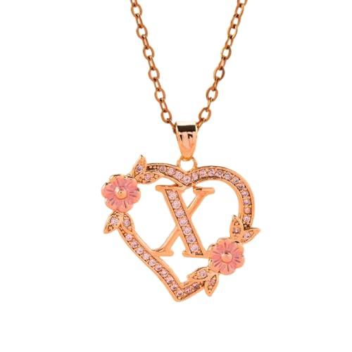 AWJUWHBJ Einzigartige Blumen-Monogramm-Halskette mit Messingkette mit ausgeschnittenem Herz-Detail, Initialschmuck, bequemes Geschenk für den täglichen Gebrauch, Messinghalskette, Einheitsgröße, Wie von AWJUWHBJ