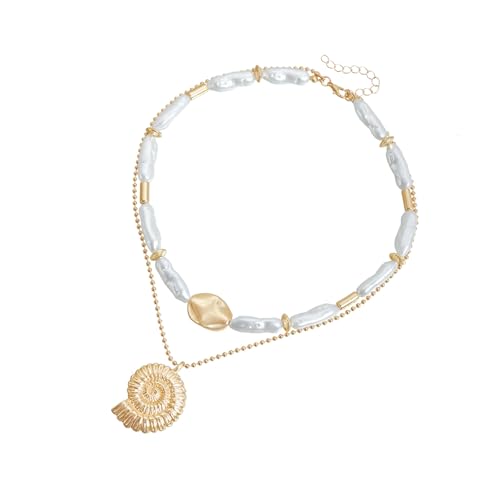 Modische Halskette mit unregelmäßigen Perlen, Muschel-Design, verstellbare Länge, leicht, bequem, Schmuck für den täglichen Gebrauch, Imitationsperlen und Muschelanhänger Modische Halskette mit unregelmäßigen Perlen, Muschel-Design, verstellbare Länge, leicht, bequem, Schmuck für den täglichen Gebrauch, Imitationsperlen und Muschelanhänger von AWJUWHBJ