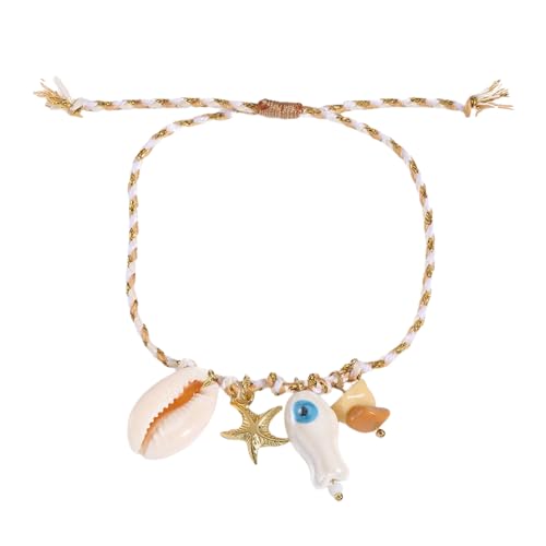 Verstellbares Meeresmotiv mit Keramik- und Muschelanhänger, geflochtene Kordel, Strandschmuck für Damen, einzigartige Keramik, Einheitsgröße, Wie beschrieben von AWJUWHBJ