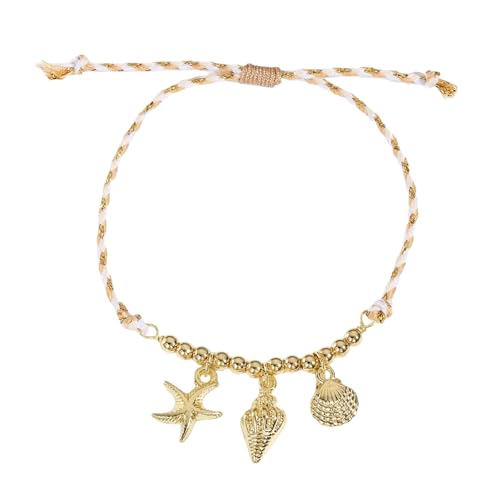 Verstellbares Ozean-Thema mit Keramik- und Muschelanhänger, geflochtene Kordel, Strandschmuck für Frauen, einzigartige Keramik, Einheitsgröße, Wie beschrieben von AWJUWHBJ