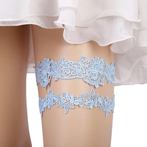 AWOCAN 2 STÜCKE Hochzeit Strumpfband Zubehör Blume Spitze Strass Elastische Brautstrumpfbänder, Blauer Brautstrumpf Blumenornamente für Brautjungfer Hochzeitsbevorzugung Dekoration (C) von AWOCAN